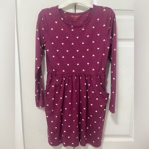 🎀 4/$25 Cat & Jack Girls Long Sleeve Burgundy Heart Dress Size L (10/12)